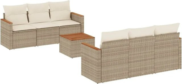vidaXL 7-teilige Garten-Sofagarnitur aus Poly-Rattan und Akazienholz in Beige und Cremeweiß - Bild 1