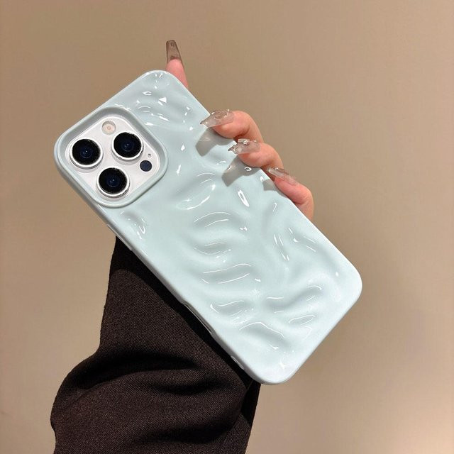 Rui Di Silikon Handyhülle mit Faltmuster Textur in Blau für iPhone 16 15 14 13 12 11 Pro Max stoßfest - Bild 1
