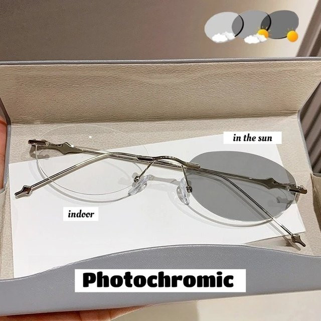 YIHESH Photochrome Sonnenbrille, randlos, oval, Metall, Unisex - Bild 1
