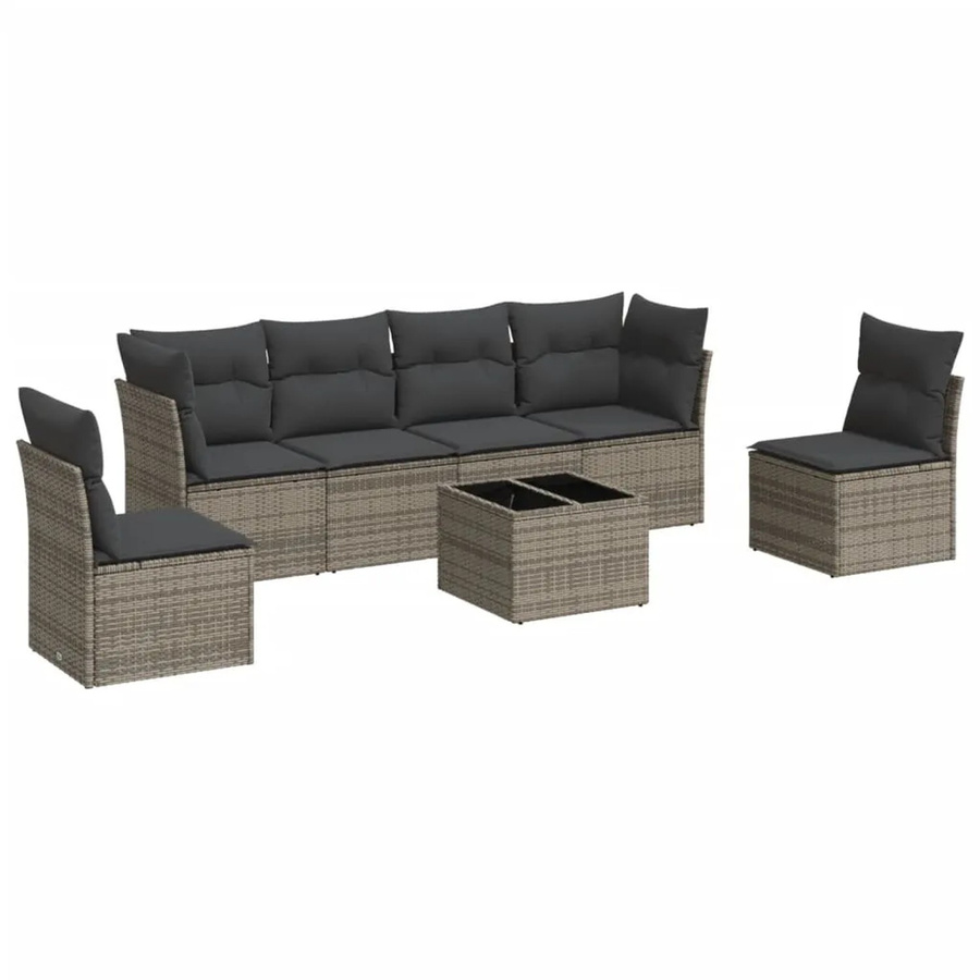 vidaXL 7-tlg Garten-Sofagarnitur aus Poly Rattan mit Kissen in Grau Modell 59 - Bild 2
