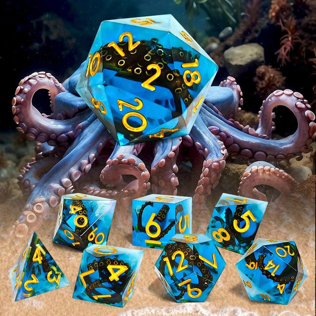Ozean Octopus Würfel Set, Harz, 7-teiliges Set, Dungeons and Dragons - Bild 1