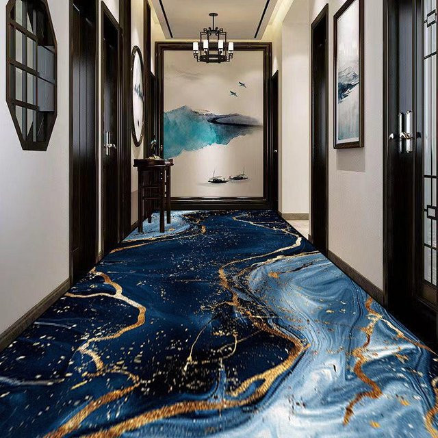 Karpetti Flurteppich mit Marmor-Design in Blau, moderner Läufer für Wohnzimmer und Flur, B/T: 60 x 200 cm - Bild 1