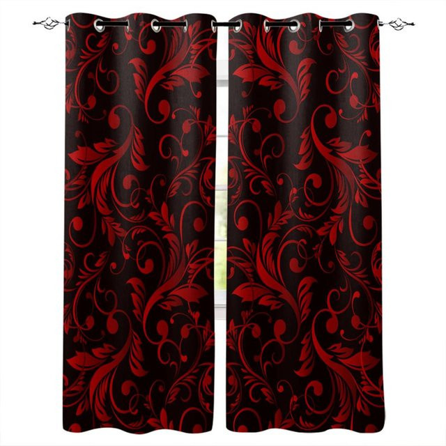 Barocke Vorhänge von Super Six mit floralem Blumenblatt-Design in Gold und Rot, semi-transparent, B: 135 cm, H: 215 cm - Bild 1