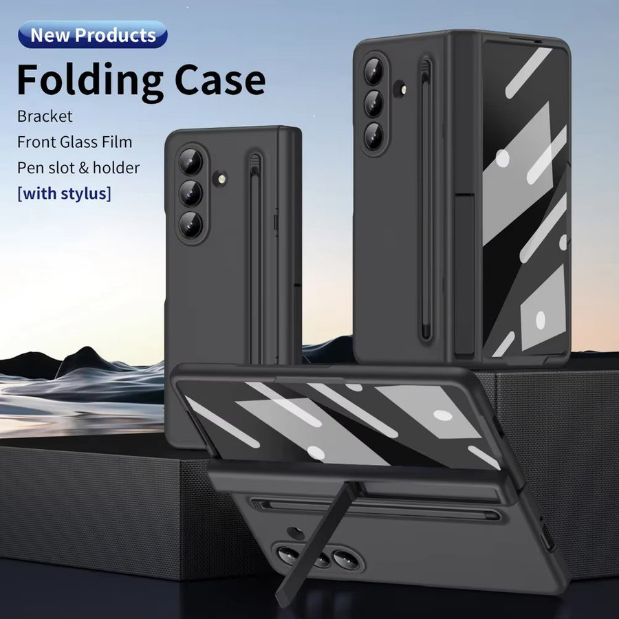 Schutzhülle für Samsung Galaxy Z Fold 7 6 5 4 3 mit Scharnier-Halterung, S Pen Steckplatz und gehärtetem Glas in Schwarz - Bild 2