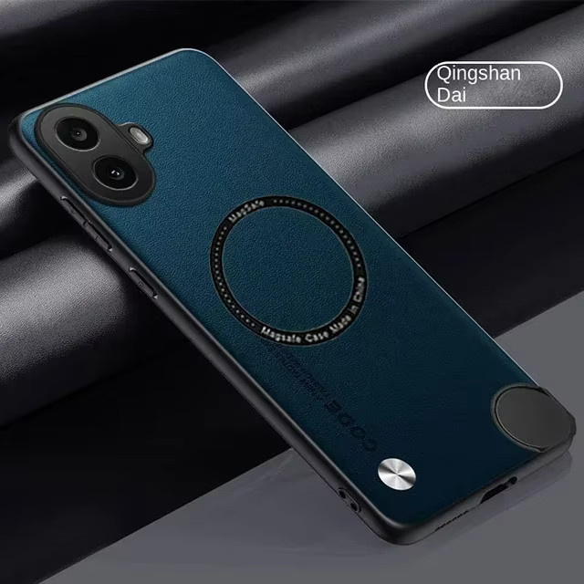 Luxuriöse Ledertasche für Nothing CMF Phone 1 2 2A Plus, magnetische Silikon-Handyhülle mit MagSafe-Unterstützung in Blau - Bild 1