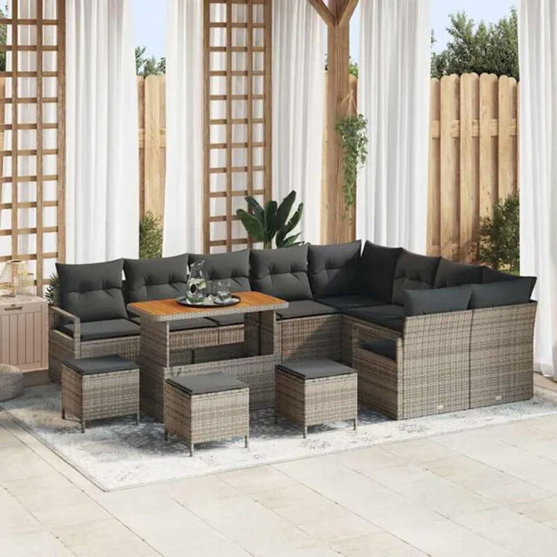 Vidaxl Garten-Sofa-Set aus Poly-Rattan mit 13 Kissen in Grau - Bild 1