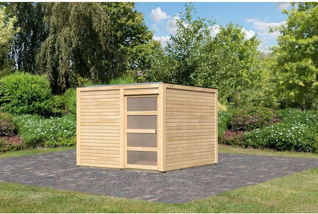 Karibu Holz-Gartenhaus Cuadrado mit Flachdach, Unbehandelt, Braun, B/T: 272 x 272 cm - Bild 1
