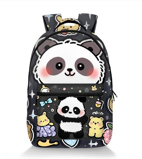 Fancy Style Studio Panda Rucksack für Schüler und Kinder mit 3D-Druck aus wasserdichtem Oxford-Material in Schwarz - Bild 1