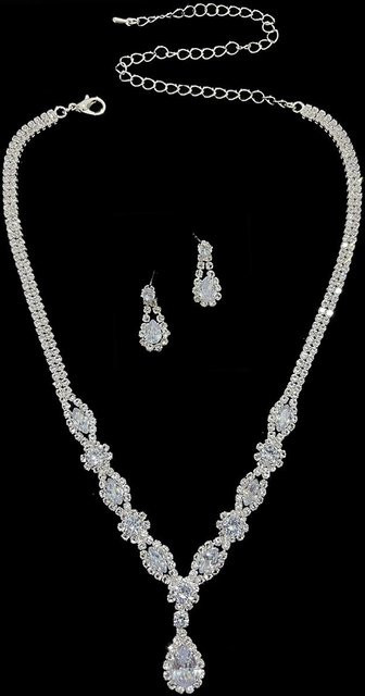 Allbestart Schmuck-Set Halskette, Ohrringe, Kupfer, Weiß, Zirkonia, Damen - Bild 1