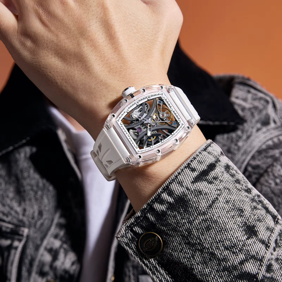 Daniel Gorman Automatikuhr, Tonneau, Edelstahl, Silikonarmband, Schwarz, Herren - Bild 2