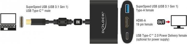 DeLOCK Externer Videoadapter VL101 USB-C 3.1 auf HDMI in 4K UHD Grau - Bild 1