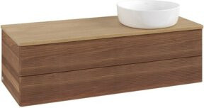 V&B Waschtischunterschrank Antao mit Frontstruktur und LED-Beleuchtung, Farbe Eiche Honig/Walnuss, B/T/H: 120 x 36 x 50 cm - Bild 1