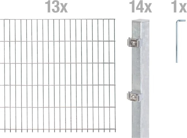 Metallzaun Doppelstabmatte Grund-Set aus Stahl, feuerverzinkt, Farbe: Silber, Höhe: 1 m, Breite: 2 m - Bild 1
