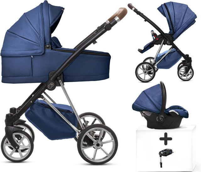 TPFLiving 4in1 Kinderwagen Royal aus Kunstleder in Blueberry mit silbernem Gestell - Bild 1
