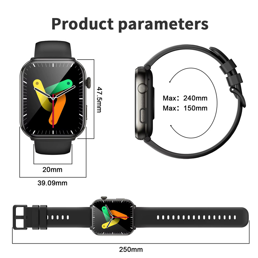 Blackview R60 Smartwatch mit 1,96 Zoll AMOLED HD-Bildschirm, Bluetooth-Anruffunktion, Herzfrequenz- und Blutsauerstoff-Monitor, Fitness-Tracker für Männer und Frauen in Schwarz - Bild 6