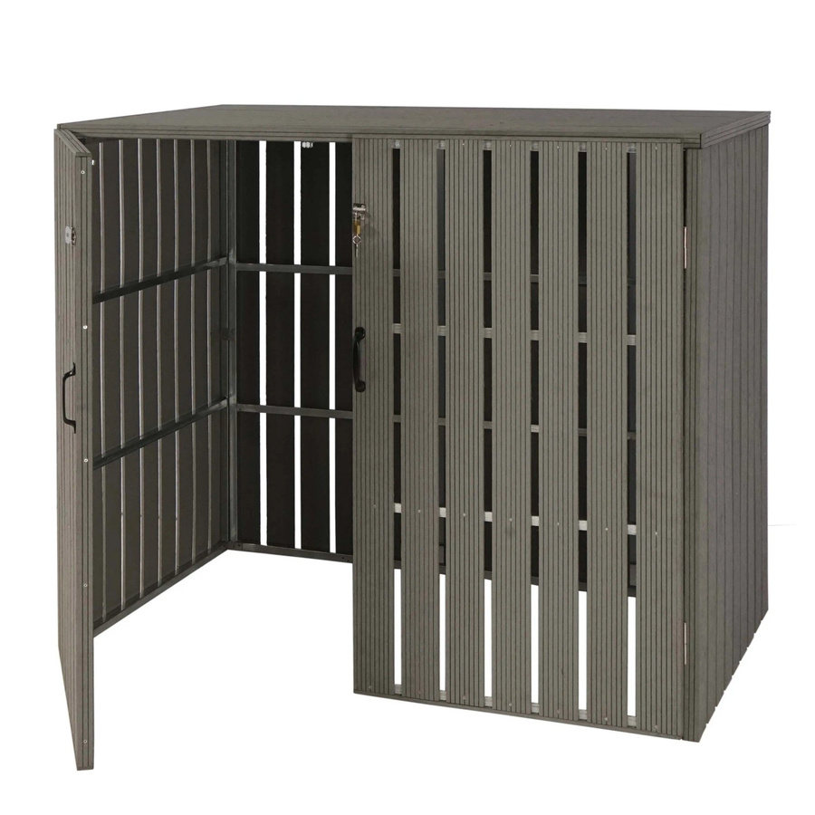 MCW WPC-Mülltonnenverkleidung J28 Mülltonnenbox in Grau mit Holzoptik, erweiterbar, B/H/T: 115 x 140 x 100 cm - Bild 2