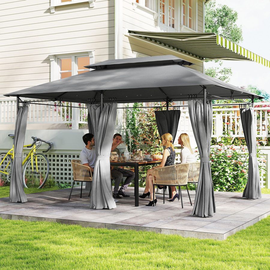 Outsunny Gartenpavillon mit abnehmbaren Vorhängen und Doppeldach in Dunkelgrau, B/T: 4 x 3 m, aus Metall und Polyester - Bild 2