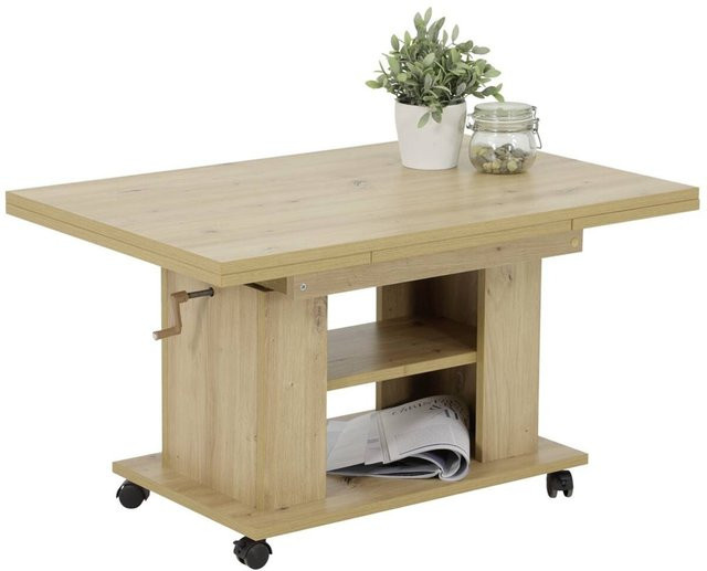 Hela Couchtisch JAKOB in Eiche, höhenverstellbar und ausziehbar mit Rollen, B/H/T: 90 x 51 x 60 cm - Bild 1