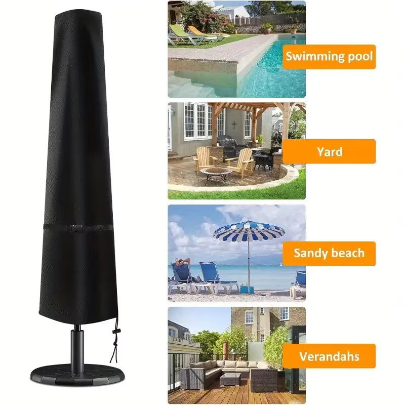Wasserdichte und UV-beständige Outdoor-Schirmabdeckung aus schwarzem Oxford-Polyester für Regenschirme im Garten und auf der Terrasse, Durchmesser: 205 cm - Bild 3