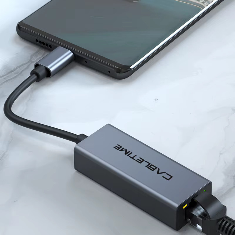 CABLETIME USB-C Ethernet-Adapter RJ45 Netzwerkkarte für Laptop und PC, 100 Mbit/s, Grau - Bild 3