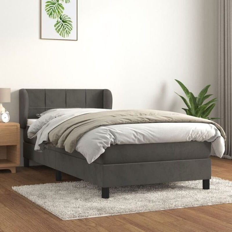 Vidaxl Boxspringbett mit Matratze aus Samt in Dunkelgrau, B/T/H: 90 x 190 x 93 cm - Bild 1