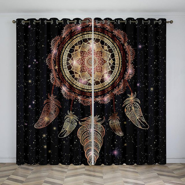 Dreamnet Dekorativer Vorhang mit Federmuster aus Polyester, 2er-Set, Navy Blau, B: 50 cm, H: 130 cm - Bild 1