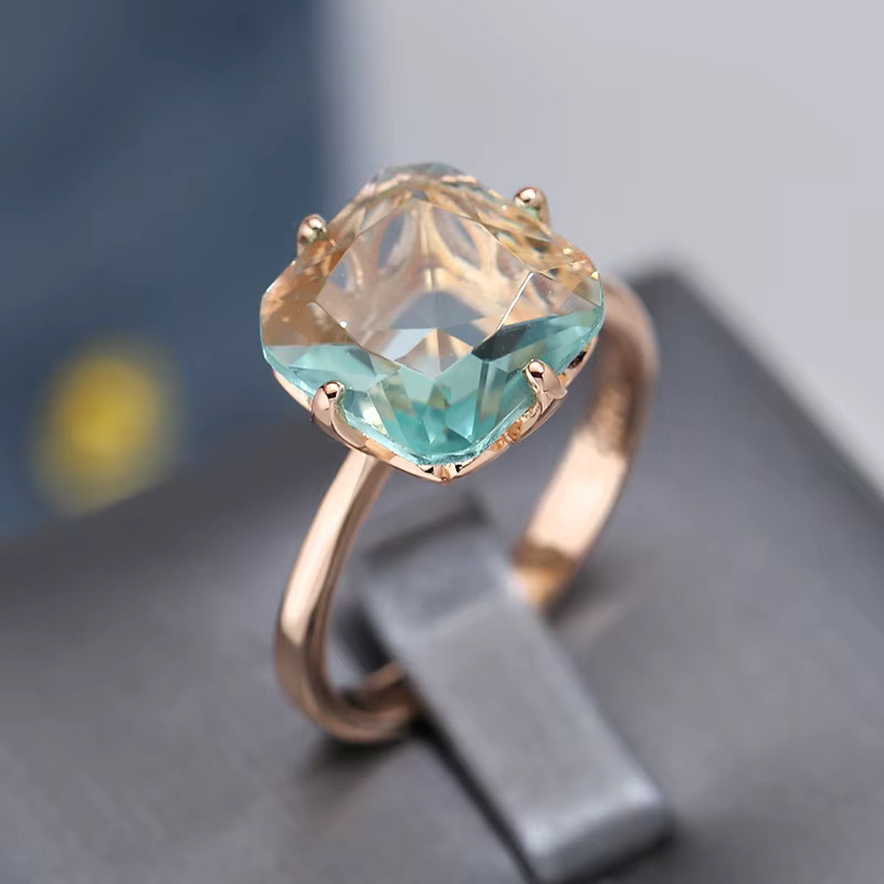 Wbmqda Ring, 585 Roségold, hellgrüner Stein, Zirkon, Damen - Bild 2