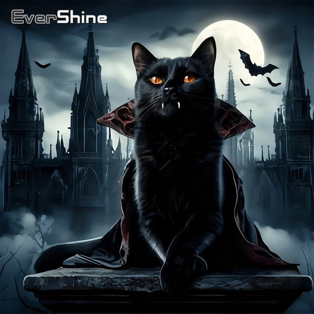 EverShine DIY Diamantmosaik Set Schwarze Katze mit Mond Motiv, Rundes Strass Stickbild in Schwarz, Durchmesser: 20 cm - Bild 1