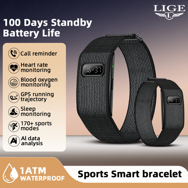 LIGE Smartwatch mit elektronischem Bildschirm, Sport-Tracker und Herzfrequenz-Monitor in Schwarz - Bild 1