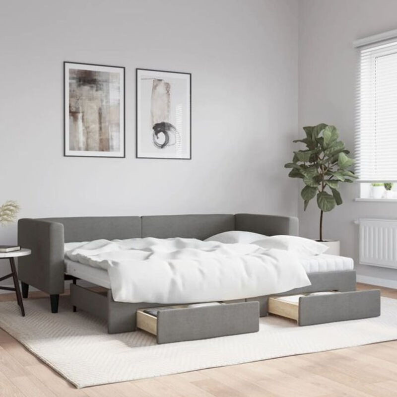 vidaxl Funktionsbett Tagesbett aus Stoff und Metall mit Schubladen in Anthrazit Grau B: 80 cm, L: 200 cm - Bild 1