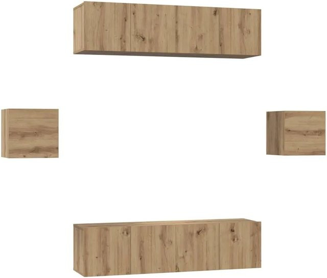 vidaXL TV-Schrankset Wandmontiert 6-teilig in Artisan-Eiche, Braun, Holzwerkstoff, 4 x B: 60 cm, T: 30 cm, H: 30 cm und 2 x B: 30,5 cm, T: 30 cm, H: 30 cm - Bild 1