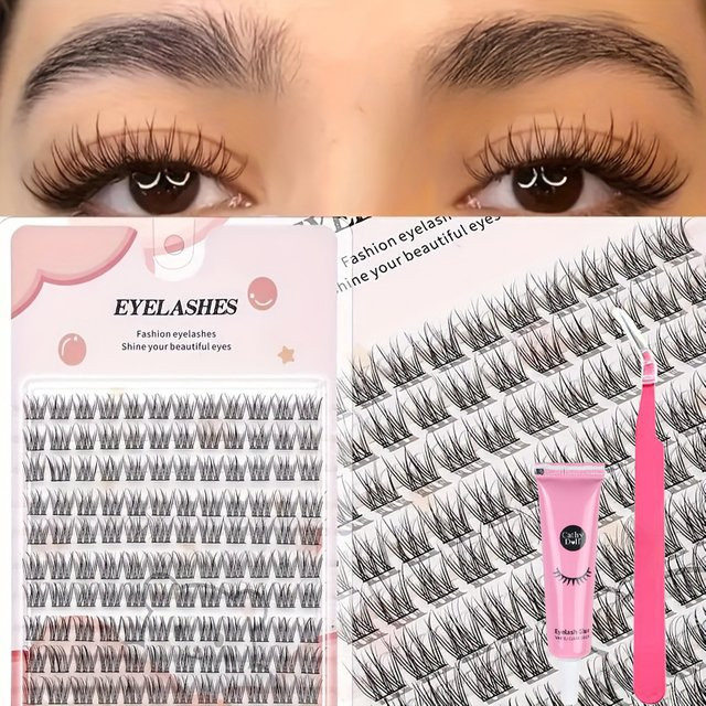 Falsche Wimpern Sonnenblumen-Stil mit Wimpernkleber und Wimpernzange, Black - Bild 1
