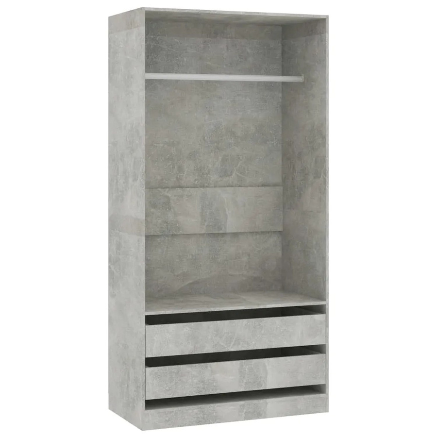 vidaXL Kleiderschrank aus Holzwerkstoff mit integrierten Schubladen und Kleiderstange, Betongrau, B/T/H: 100 x 50 x 200 cm - Bild 2
