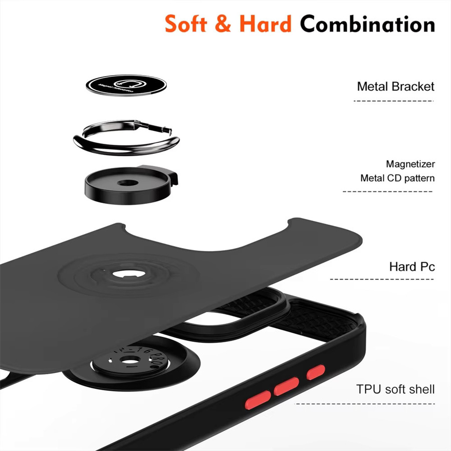 Matte Fingerring-Handyhülle von Vyimc mit magnetischem Ständer für iPhone 15 16 17 Pro Max 14 Plus 13 12 11 in Schwarz und Gelb - Bild 4