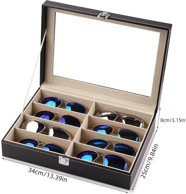 Take One Brillenbox aus Leder in Schwarz mit 8 Fächern und Deckel zur staubfreien Aufbewahrung von Sonnenbrillen und Brillen - Bild 1