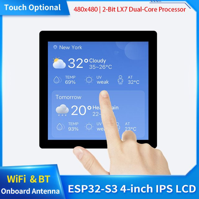 SHCHV ESP32-S3 Entwicklungsboard mit 4-Zoll-LCD-Display, 480 x 480 Auflösung, WiFi und Bluetooth, 32-Bit LX7 Dual-Core-Prozessor, kapazitiver Touch, Schwarz - Bild 1