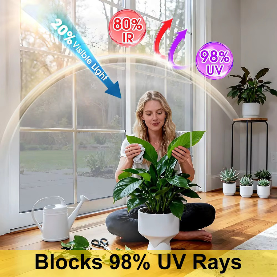 BUNPIG Einweg-Sichtschutzfolie für Fenster in Transparent/Silber mit UV-Schutz und Hitzekontrolle, statisch haftend und ohne Klebstoff - Bild 3