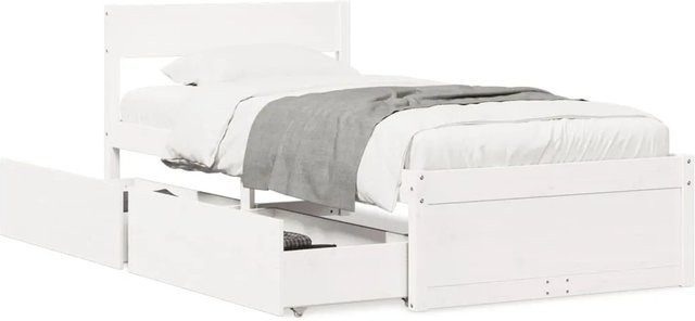 vidaXL Massivholzbett aus Kiefernholz mit Schubladen in Weiß, Rustikaler Stil, B/T/H: 90 x 200 cm - Bild 1