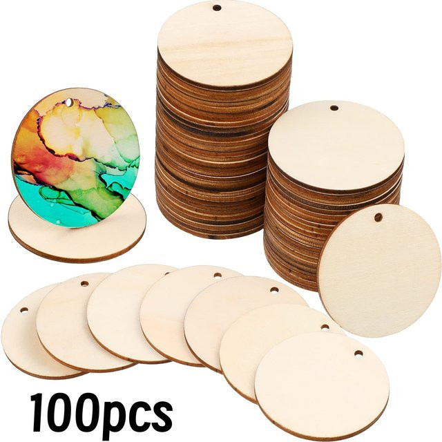 100 Stück runde Holzscheiben von NOTIONSLAND in Beige und Braun mit Löchern für DIY-Handwerk und Dekoration - Bild 1