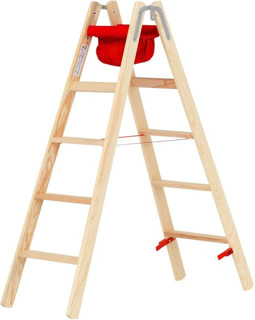 Hymer Holz-Stufenstehleiter mit Textiltasche, beidseitig begehbar, 2x5 Stufen, mehrfarbig - Bild 1