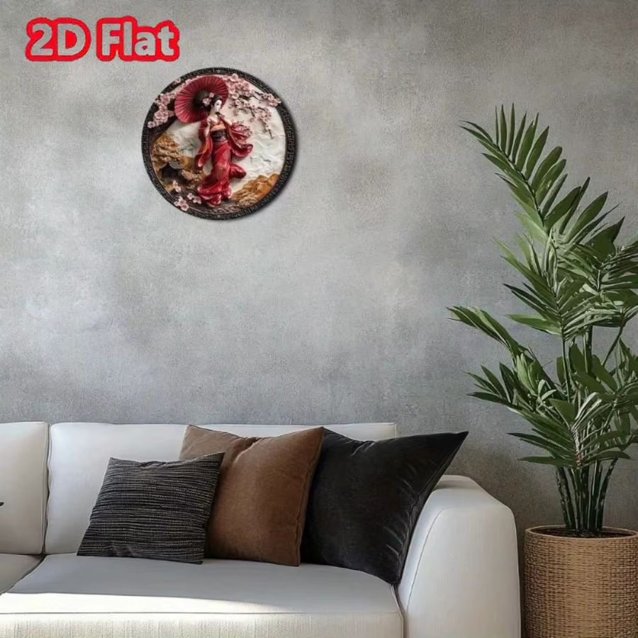 HELLOYOUNG Japanischer Kimono Wandkunst aus Aluminium – Rundes 2D-Metallschild zur Wandmontage - Bild 2