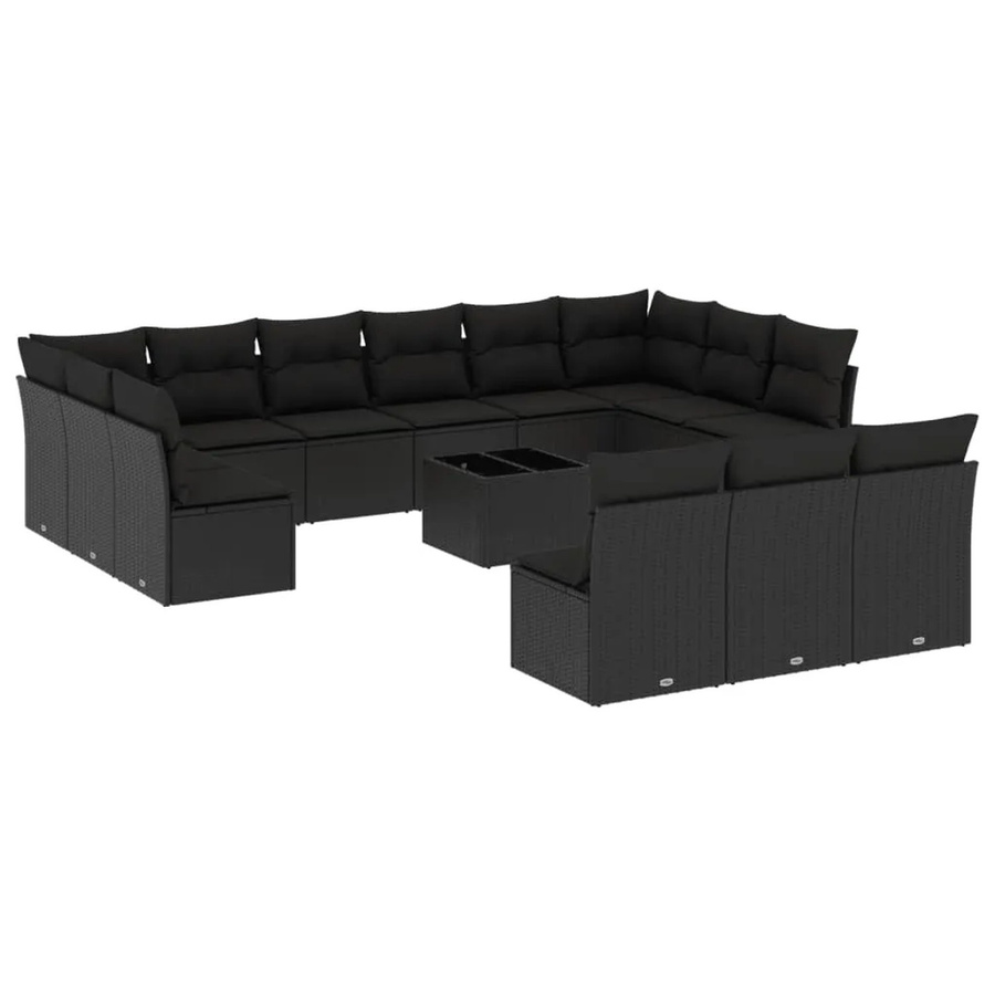 vidaXL Garten-Sofagarnitur Modell 4 aus Poly Rattan mit Kissen, 14-teiliges Set, Schwarz - Bild 2