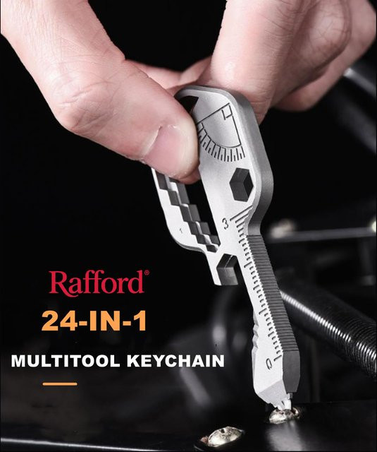 Rafford 24-in-1 Multitool Schlüsselanhänger Set in Silber, 2-teiliges Mini-EDC-Werkzeugset mit Flaschenöffner, Schraubenschlüssel, Schraubendreher und metrischem Lineal - Bild 1