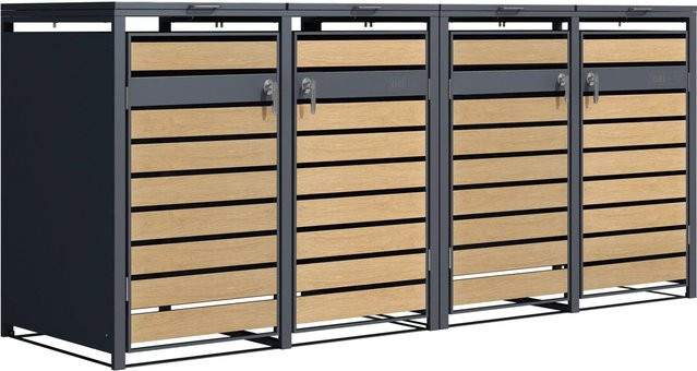 Axi Mülltonnenbox Lucas aus verzinktem Stahl für 4 x 240 Liter in Anthrazit/Holzoptik - Bild 1