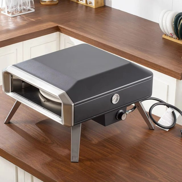 Automatischer drehbarer 16-Zoll-Pizzaofen und Grill für den Außenbereich in Schwarz - Bild 1