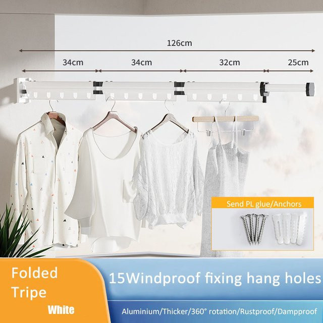 Wandmontierbarer Wäscheständer zum Zusammenklappen in Weiß, Breite: 126 cm, Tiefe: 7 cm - Bild 1