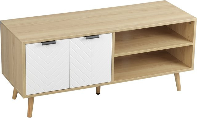 HOMCOM TV-Möbel im skandinavischen Design mit 2 Türen und 2 Fächern, Weiß, B: 110 cm, T: 39 cm, H: 48,8 cm - Bild 1