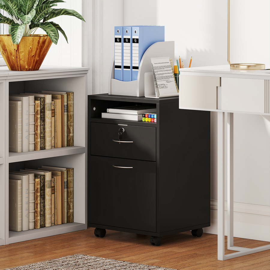 HOMCOM Büroschrank in Schwarz mit Schublade, Schloss und Bremsrollen, B/T/H: 40 x 35 x 60 cm - Bild 2