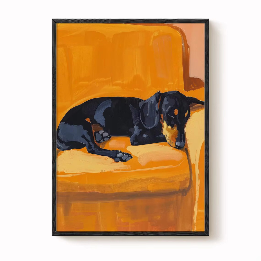 SHENCHEN Wandkunst Dackel-Ölgemälde als moderner Druck auf Papier in Orange - Bild 2