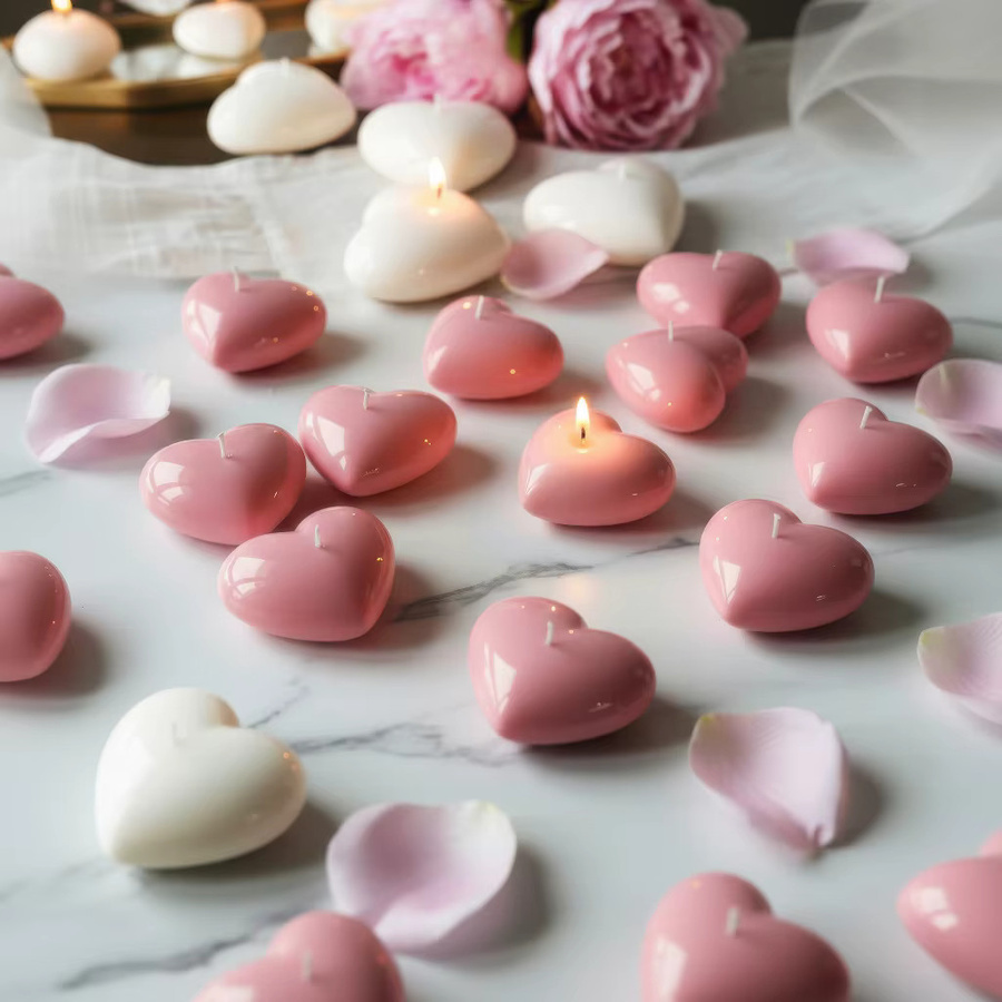 Herzförmiges Duftkerzen-Set aus Wachs in Weiß und Pink für Valentinstag und Hochzeitsdekoration - Bild 5